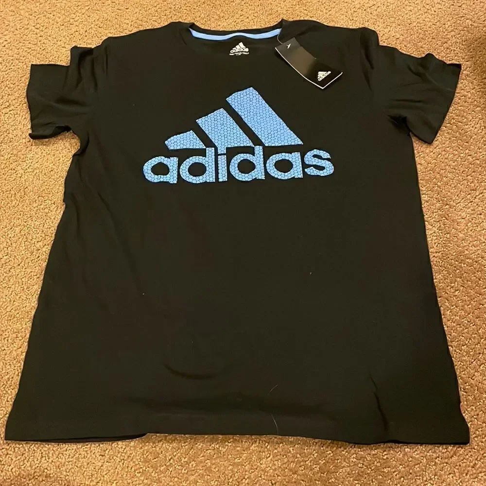 Adidas Boys Black and Blue Logo T-Shirt